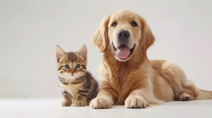 golden retriever dog and cat