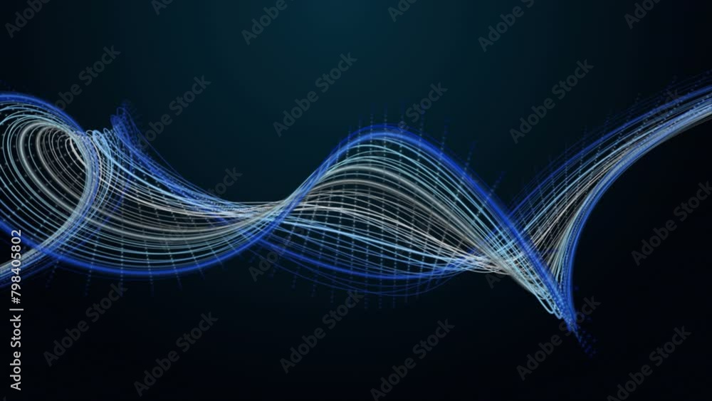 Poster futuristic video animation with particle stripe object in slow motion, 4096x2304 loop 4k