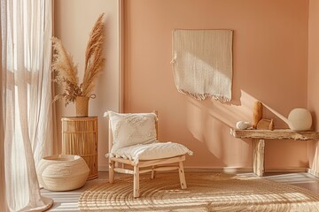 Stylish Eco-Conscious Peaches: Modern Decor with Natural Wood Accents