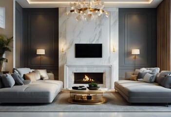 Fototapeta premium details fireplace details details room 3d marble living render room living Designer Elegant