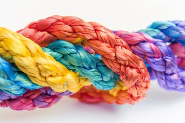 Team Diverse Strength Partnership Unity: Colorful Cooperation - A Braided Rope Teamwork Concept