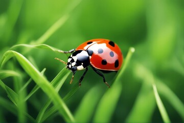 Fototapeta premium 'grass ladybird coccinellidae green toddler white background spring summer sun lea red garden nature'