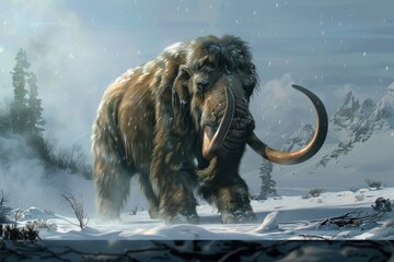 Majestic Ancient Ice Age Mammoth wildlife elephant outdoors. - obrazy, fototapety, plakaty