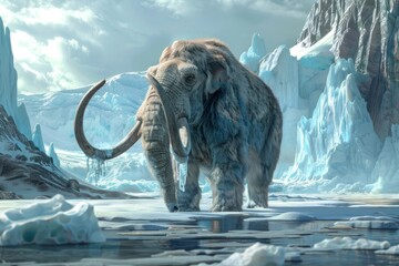 Majestic Ancient Ice Age Mammoth ice elephant wildlife. - obrazy, fototapety, plakaty