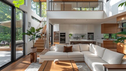 Fototapeta premium A luxurious living room. The tree outside the window
