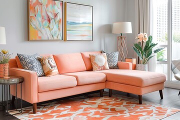 Urban Design Living Room: Sustainable Peach Furnishings for Stylish Eco-Conscious Urban Home Design