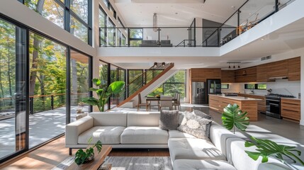 Fototapeta premium A luxurious living room. The tree outside the window