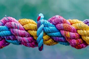 Fototapeta premium Vibrant Rope Weave: Colorful Cooperation in Human Relationships