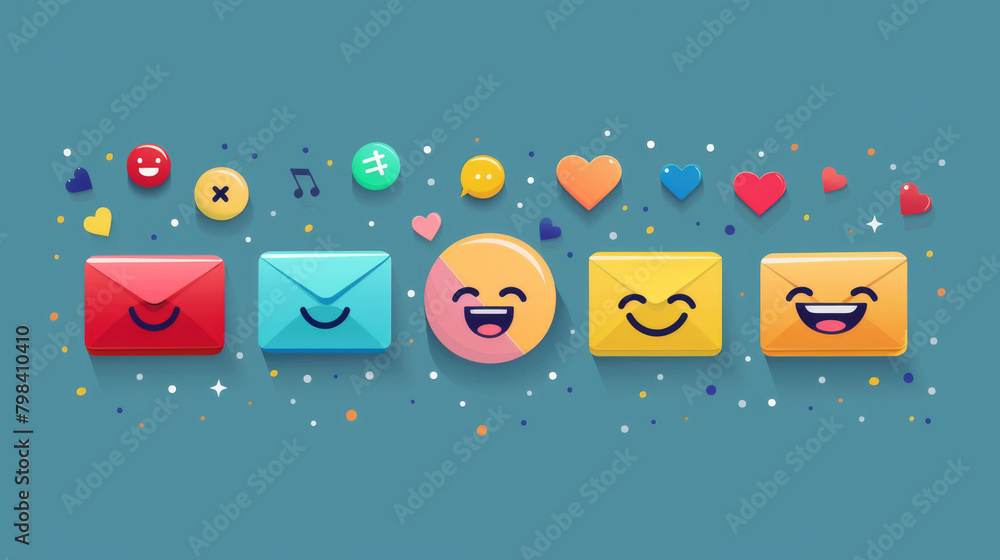 Poster A row of colorful envelopes with smiling faces on them