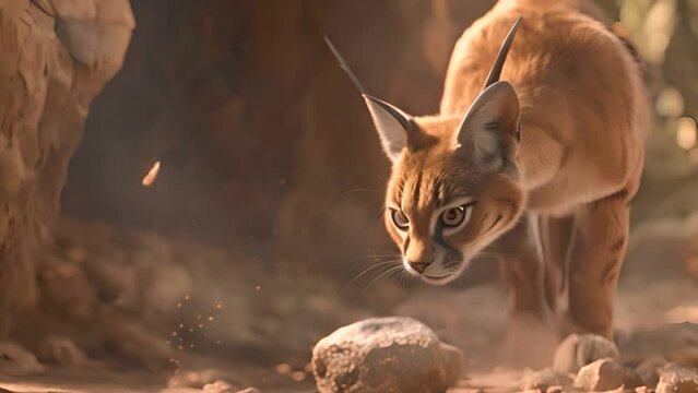 Caracal Cat in a Fantasy Treasure Cave with Ai generated.
