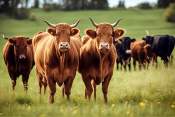 'bullocks field limousin french cattle agriculture farm grass animal pasture meadow beef mammal brown bovine countryside farming green herd nature' - obrazy, fototapety, plakaty