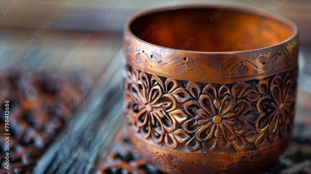 Poster A closeup of a halffinished votive holder with intricate patterns pressed into the surface..