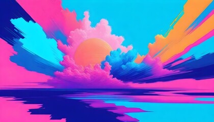 Vaporwave Artwork Illustration Digital Painting Abstact Minimalistic Neon Graphic Background Design
