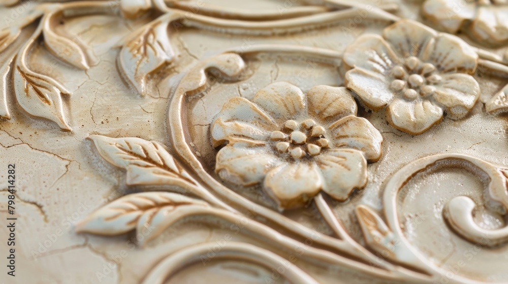 Aufkleber an upclose shot of a finished tile with intricate floral designs highlighting the level of skill and