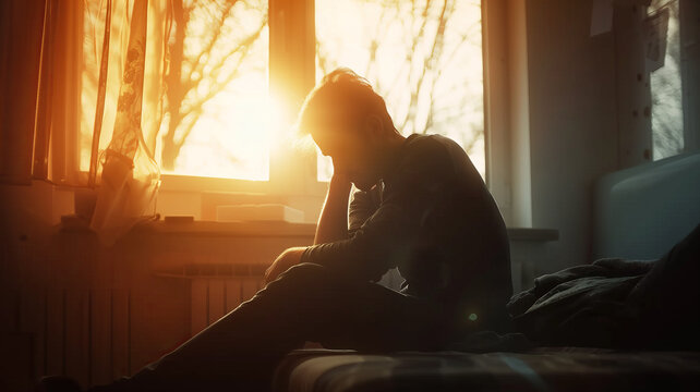 A sad and alone individual suffering from low self-esteem and mental health issues. A melancholic person suffering from anxiety