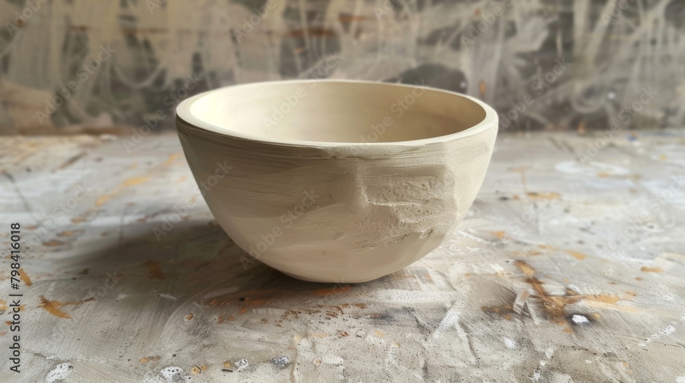 Aufkleber A handbuilt pinch pot with the imprint of fingers still visible waiting to be painted and fired in a kiln..