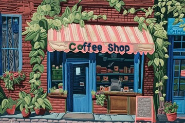 Fototapeta premium Coffee shop restaurant plant text.