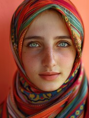 A young Arab woman with a veil on her head