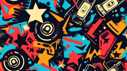 Seamless Patterns - Hip hop elements / Background / Wallpaper / Texture