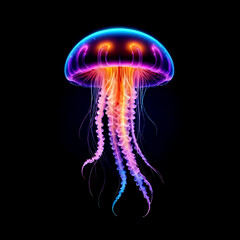 Naklejka premium Neon Jellyfish Digital Painting Deep Ocean Glowing Beautiful Nature Background Design