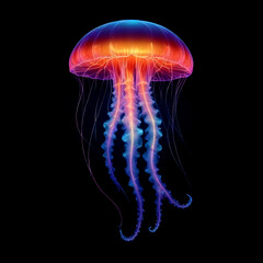 Fototapeta premium Neon Jellyfish Digital Painting Deep Ocean Glowing Beautiful Nature Background Design