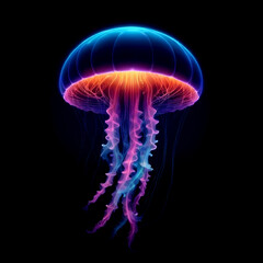 Neon Jellyfish Digital Painting Deep Ocean Glowing Beautiful Nature Background Design