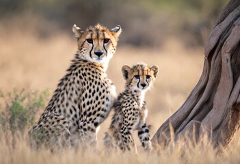 'cub mother Acinonyx playing pattern A jubatus Africa National Samburu Kenya Reserve Cheetah Family...