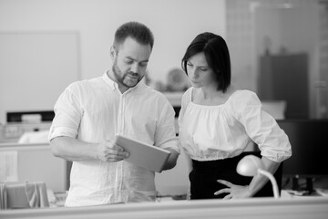 Fototapeta premium colleagues working in the office discussing planning consulting