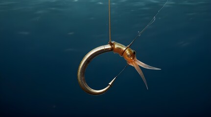 Fishing Close Up Shot of a fish hook underwater isolated .Generative AI