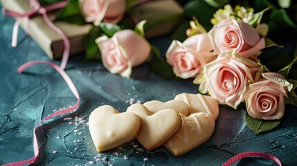Celebrate Women s Day with a delightful greeting card and heart shaped cookies accompanied by a bouquet of roses Treat the special women in your life to a day filled with thoughtful gifts a