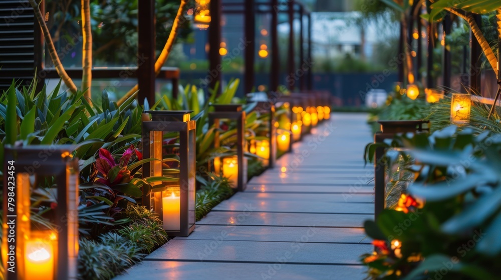 Poster a mix of flickering lanterns and candles line the pathways guiding guests to different areas of the 