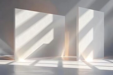 Fototapeta premium Beautiful light background mock-up for presentations, adorned with decorative white panels and hidden lighting accents, exudes elegance and sophistication. Made with Generative AI Technology