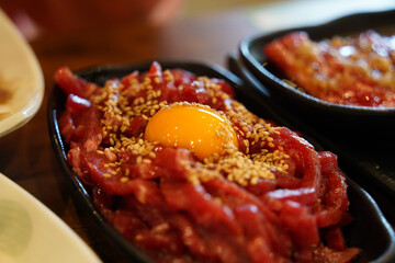 Beef tartare is a traditional Korean dish made by seasoning finely chopped beef without cooking it at all.