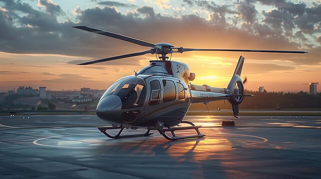A business helicopter with a polished appearance and streamlined design. Luxurious aesthetic backdrop. Generative AI