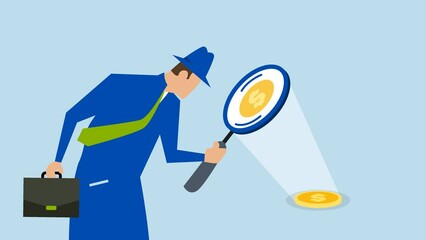 Search for investment opportunity, animation of anonymous intelligent detective with a magnifying glass. - Powered by Adobe