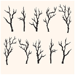 Naked trees silhouettes with illustration style doodle and line art