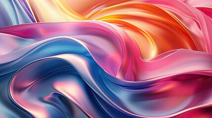 Obraz premium A colorful, flowing piece of fabric with a blue, pink, and orange hue