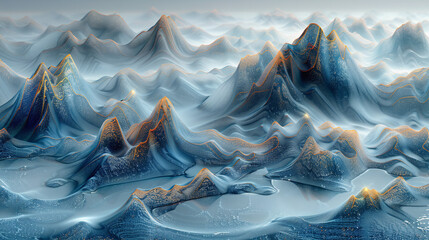
Miniature landscape, Chinese landscape, in aglass, 3d stereo effect of the mountain, blue and...