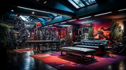 Futuristic Home Gym with High-End Equipment and Vibrant Neon Accents