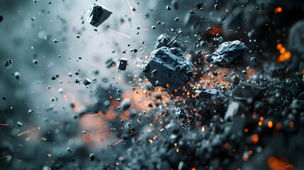 Dramatic Explosion Debris and Shattered Rubble in Cinematic Atmosphere