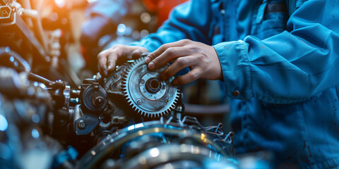 person working on a motorcycle engine