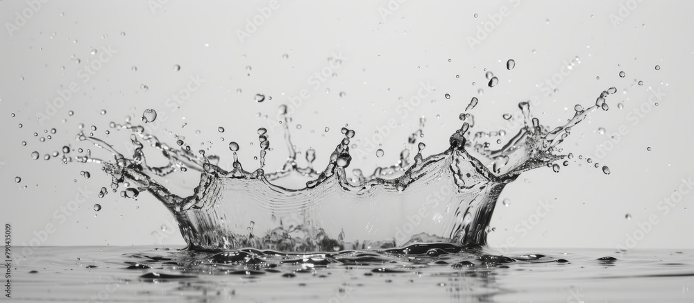 Poster water splashing in a close-up shot against a plain white background, capturing the dynamic movement 