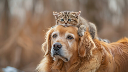 cat sitting on top of a dog