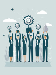 Visual Illustration of a Team of Corporate Awards Ceremony Recognizing Employee Achievements, Vector Format