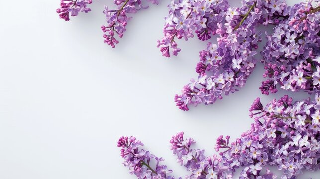 Stunning purple syringa lilac blooms stand out against a clean white backdrop