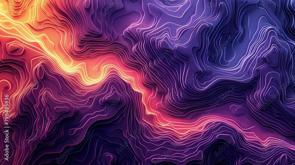 Poster a colorful, abstract image of a mountain range with a yellow line