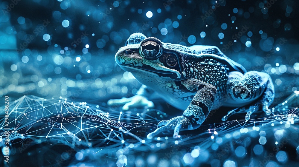 Wall mural big data visualization. a digital frog in flow information. information aesthetic design. generative