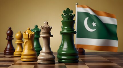 pakistan and india flags paint over on chess king 3D .Generative AI