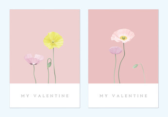 Valentine day greeting card, minimalist colorful poppy flowers © momosama