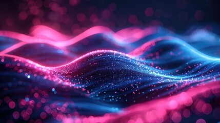 A blue and pink wave with a lot of sparkles